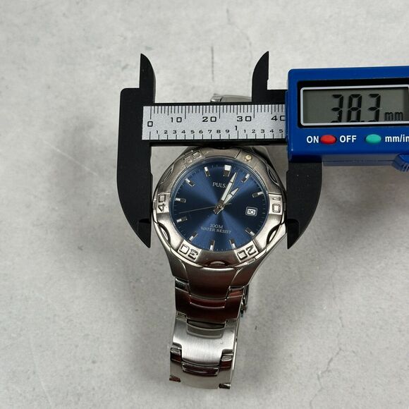 Pulsar Watch Mens 38mm Date Blue Dial Silver Tone 8" Rotating Bezel New Battery - Picture 9 of 10
